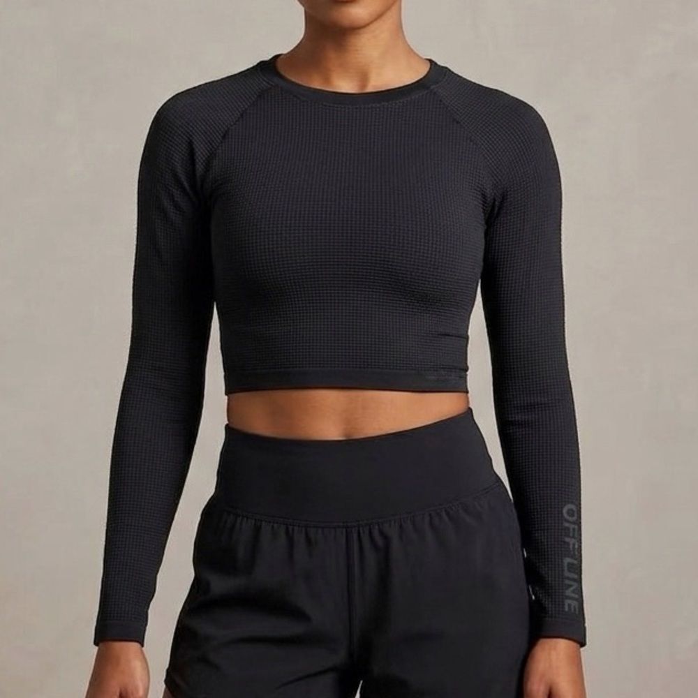 OFFLINE by Aerie Seamless Waffle Crop Top Black M